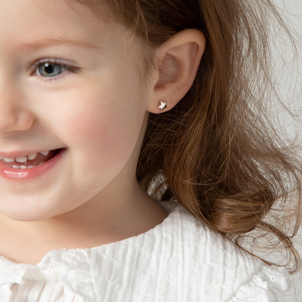 Round Bezel CZ Clear 5mm Baby / Toddler / Kids Earrings Screw Back - S